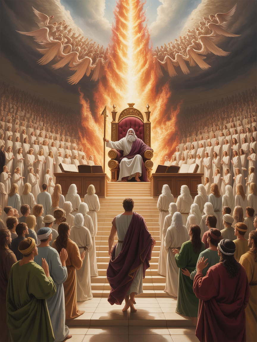 Daniel's vision of the heavenly judgment — the Ancient of Days on a throne of fire with books opened