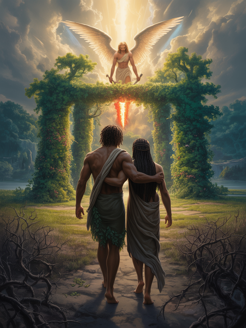 Adam and Eve expelled from the Garden of Eden — the Fall of humanity
